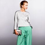 Широк панталон цвят тюркоаз и сребрист топ Giorgio Armani круиз 2013