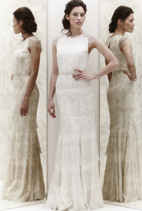 Права булчинска рокля с покривен пласт дантела Jenny Packham 2013