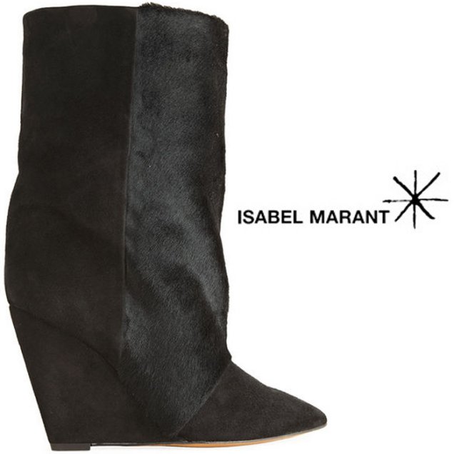 Черни боти с косъм на платформа като тези Isabel Marant