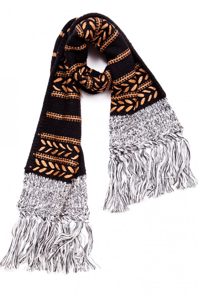Черен шал с ресни и плетеници Rag and bone есен зима 2012