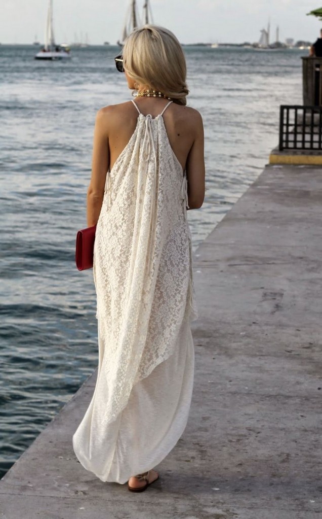 Секси дълга рокля в бяло лято 2015