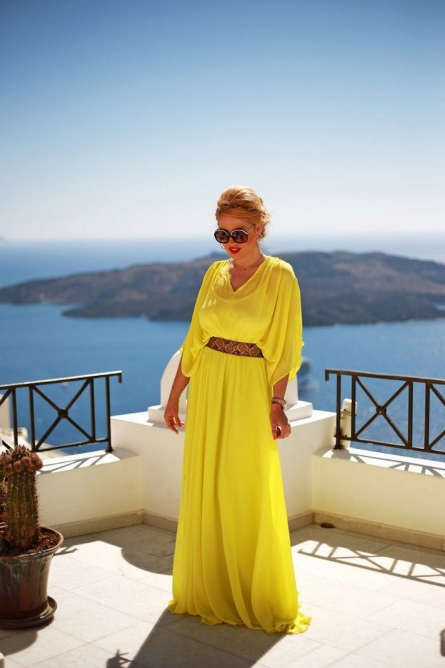 Стилна дълга жълта рокля лято 2015