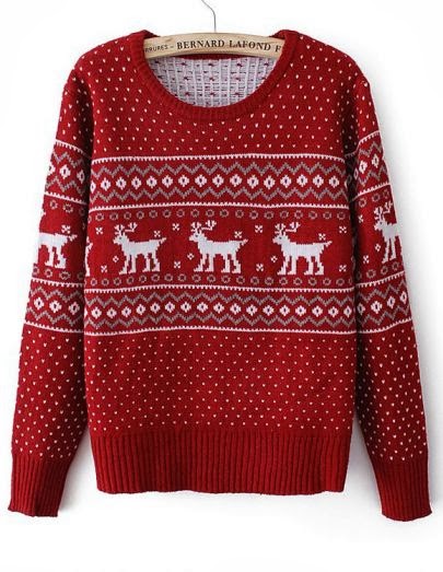 Червен пуловер с еленчета зима 2017